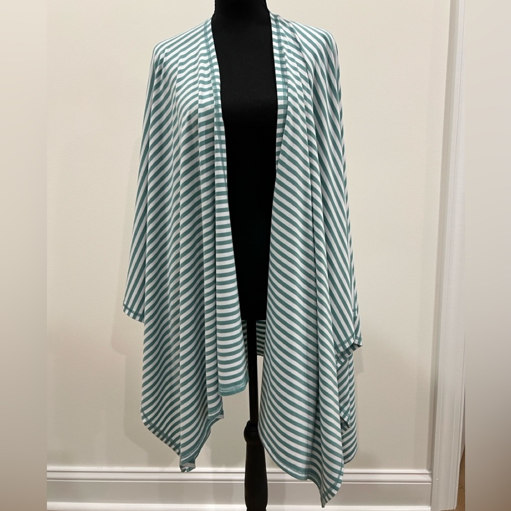 Lands' End Teal and White Striped Cardigan